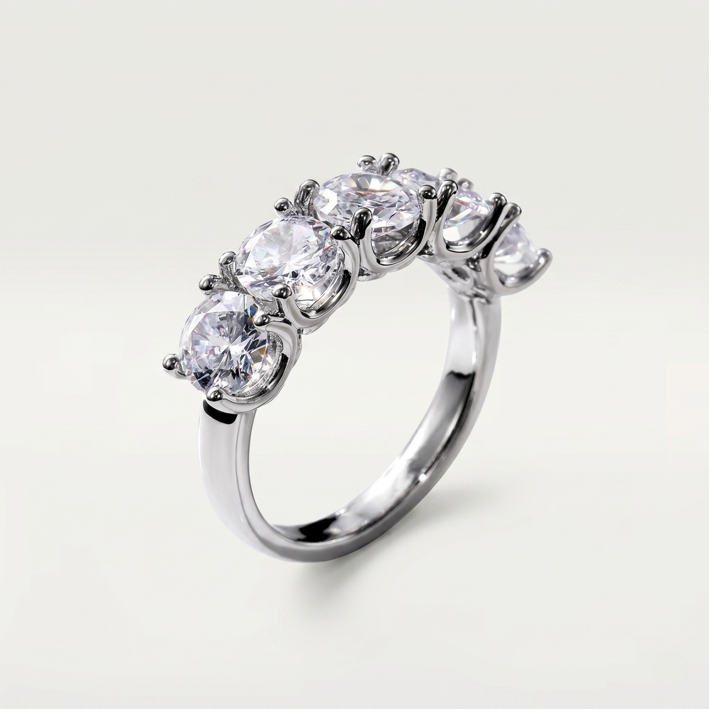 SILVER FIVE DIAMOND ROUND RING