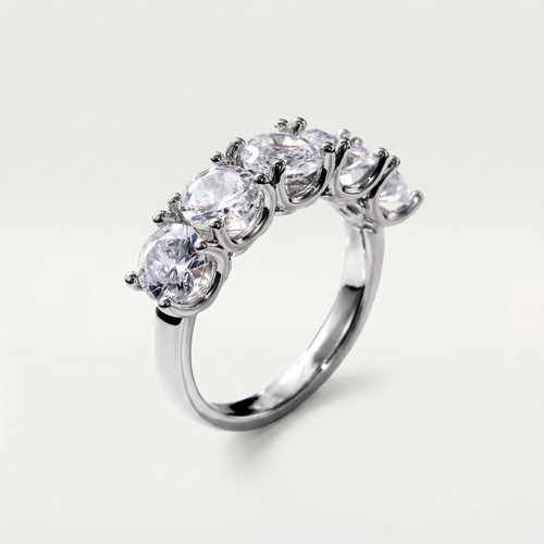 SILVER FIVE DIAMOND ROUND RING