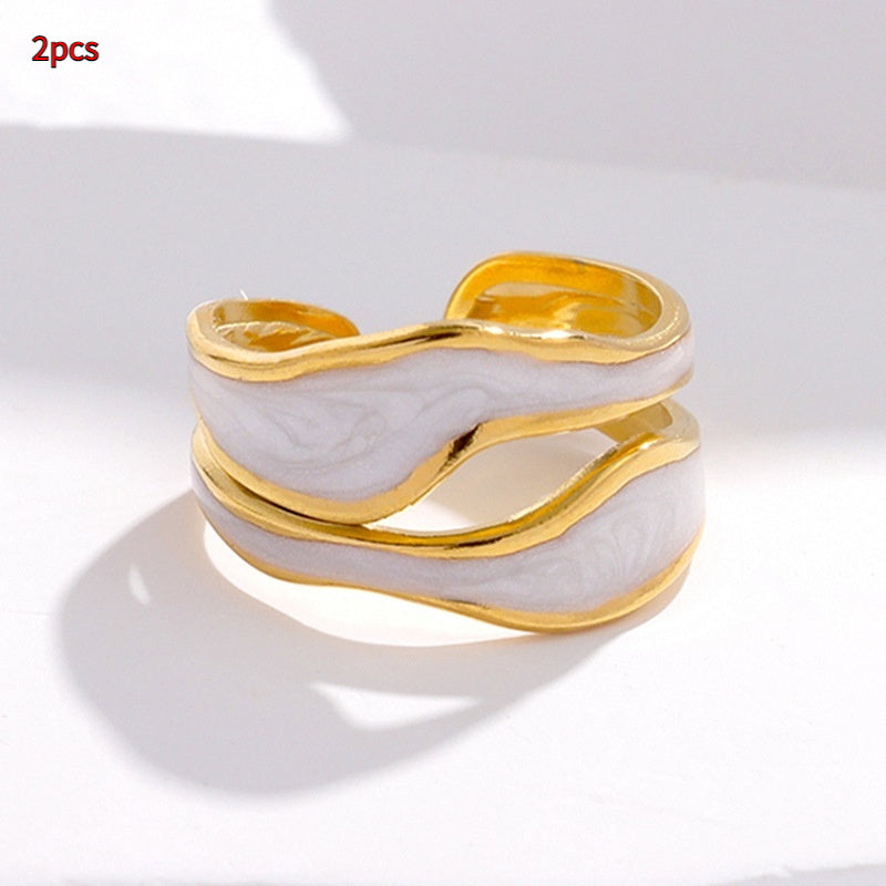 HANDMADE GOLD ENAMEL WAVE RING - (ADJUSTABLE)