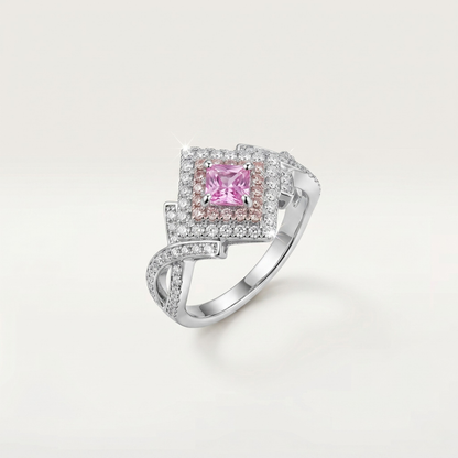 SILVER PINK DIAMOND CROSSOVER VINTAGE RING