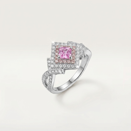 SILVER PINK DIAMOND CROSSOVER VINTAGE RING