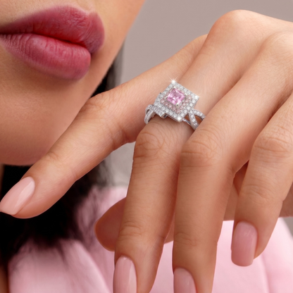 SILVER PINK DIAMOND CROSSOVER VINTAGE RING