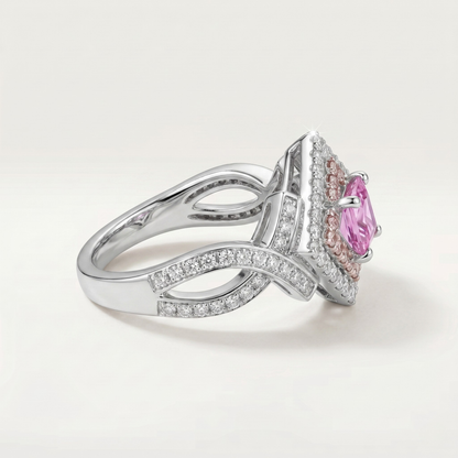 SILVER PINK DIAMOND CROSSOVER VINTAGE RING