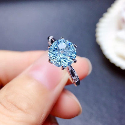 SILVER BLUE TOPAZ SOLITAIRE RING - (ADJUSTABLE)