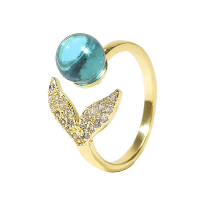 GOLD TURQUOISE MERMAID TAIL RING - (ADJUSTABLE)