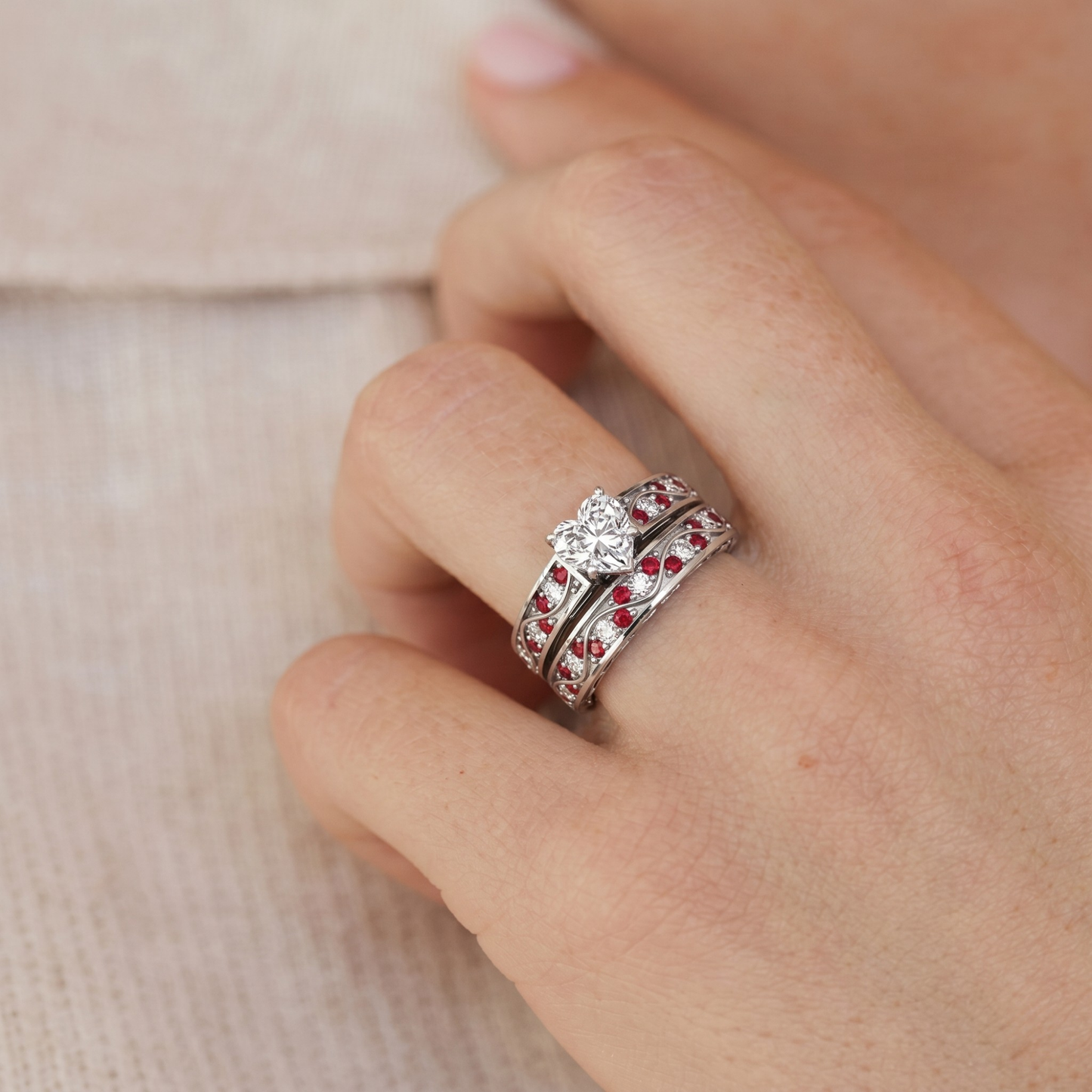 SILVER RUBY HEART VINTAGE RING