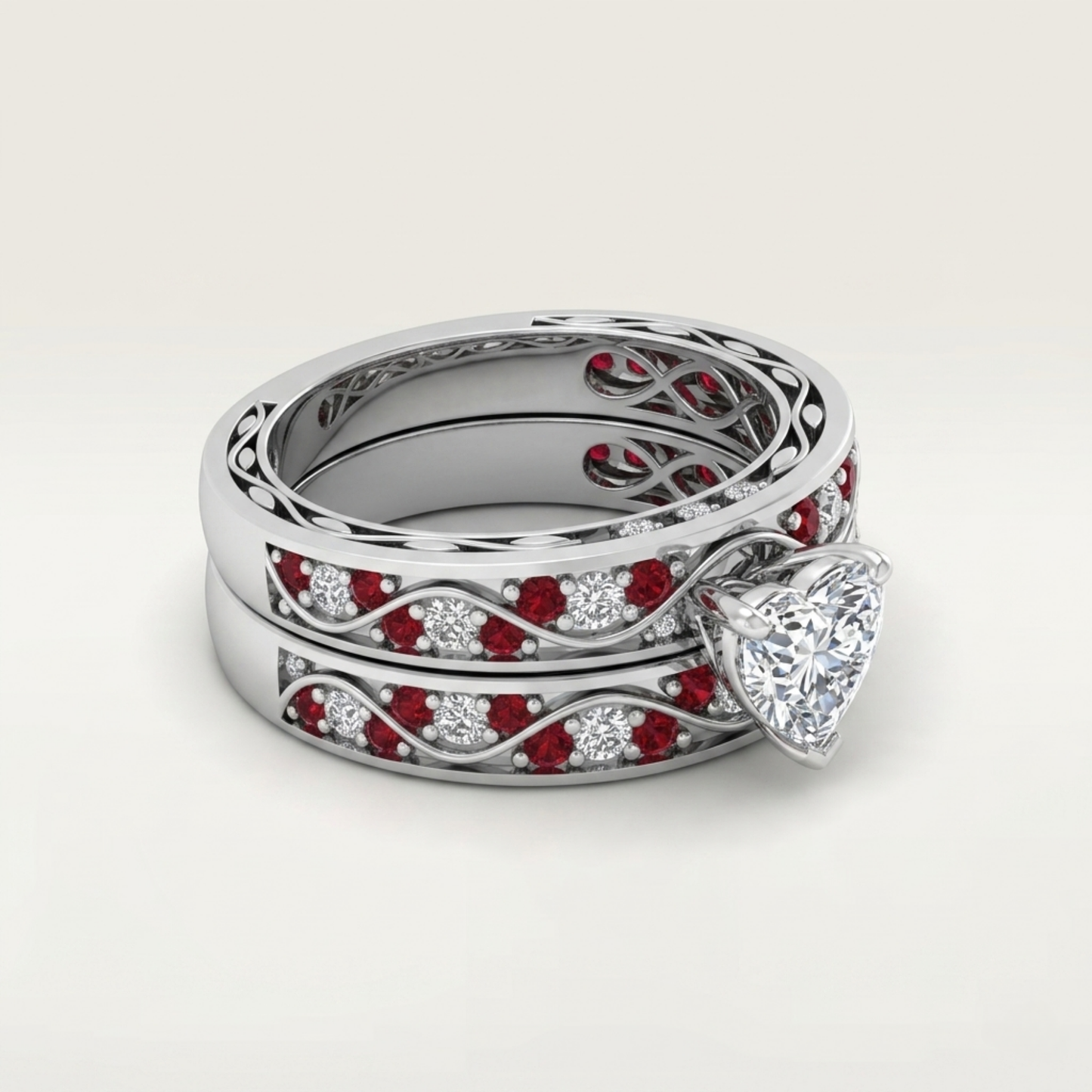 SILVER RUBY HEART VINTAGE RING