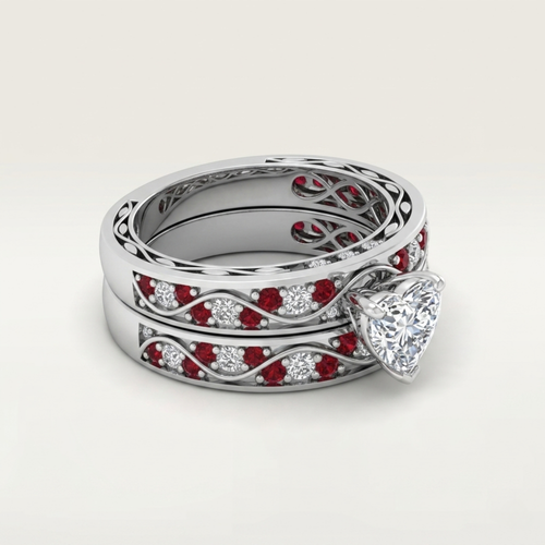 SILVER RUBY HEART VINTAGE RING