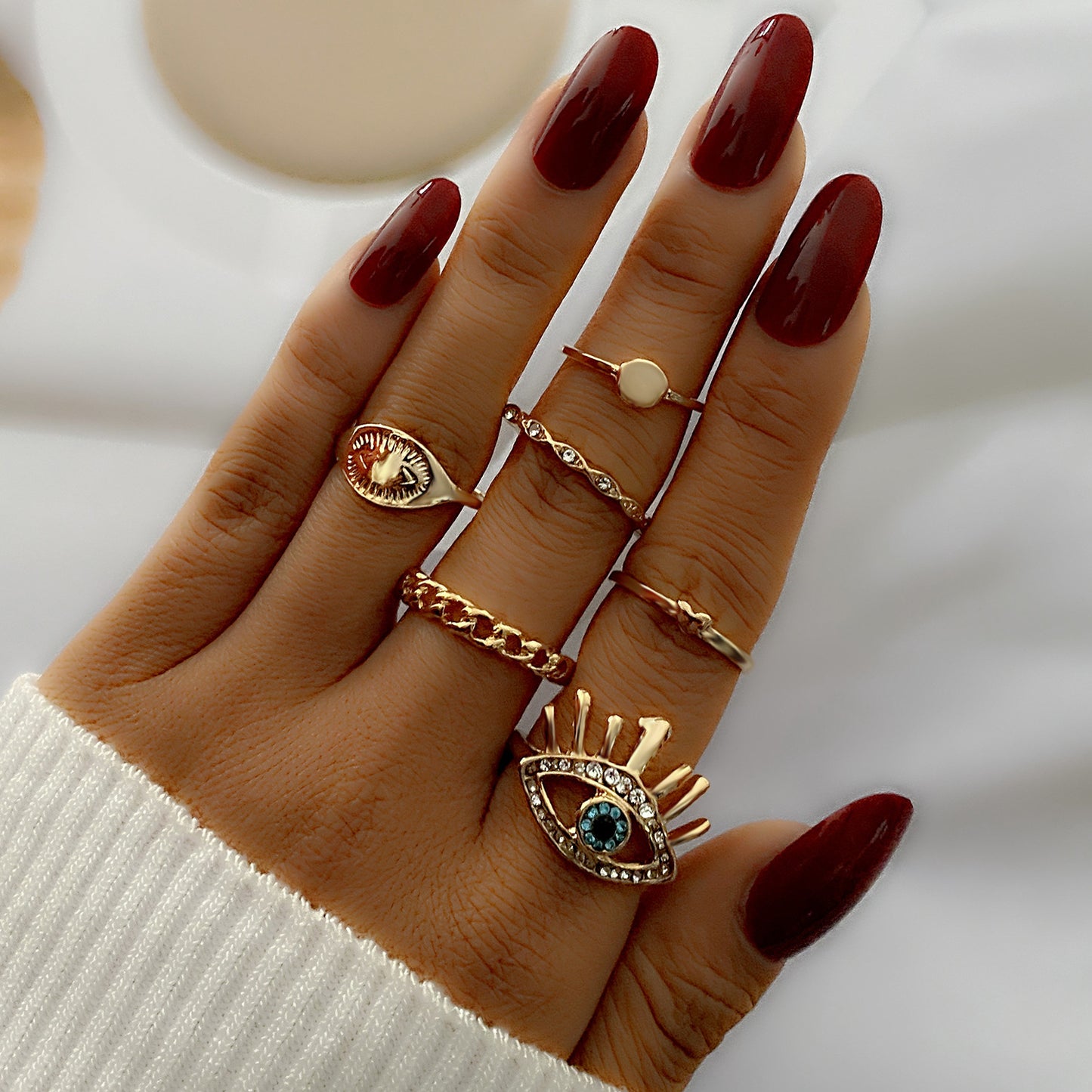 GOLD BOHEMIAN CHARM STACKING RING SET