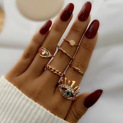 GOLD BOHEMIAN CHARM STACKING RING SET