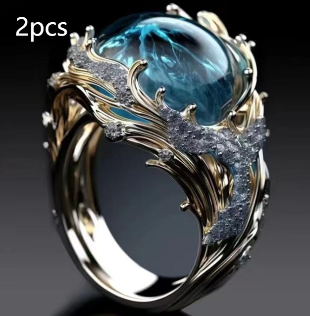 SILVER BLUE TOPAZ OCEAN WAVE RING - (ADJUSTABLE)