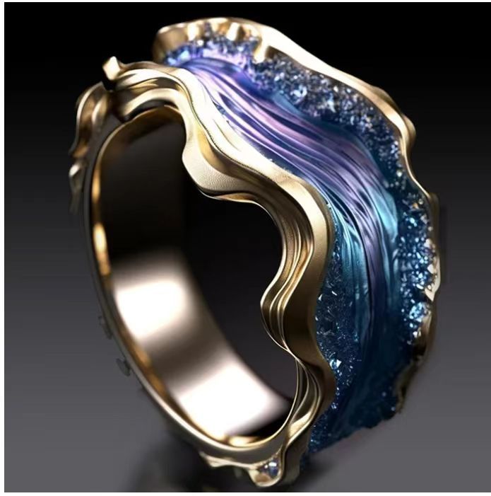 SILVER BLUE TOPAZ OCEAN WAVE RING - (ADJUSTABLE)