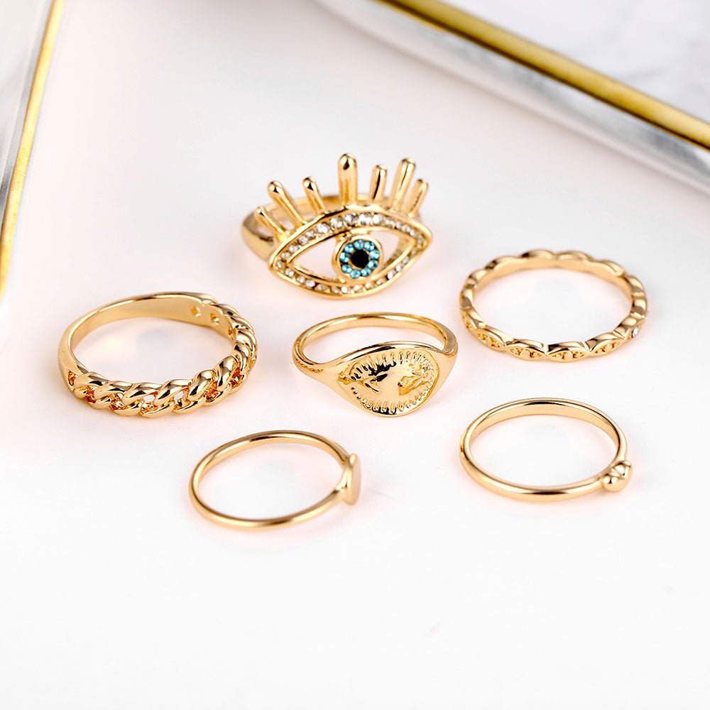 GOLD BOHEMIAN CHARM STACKING RING SET