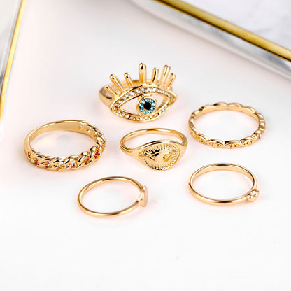 GOLD BOHEMIAN CHARM STACKING RING SET