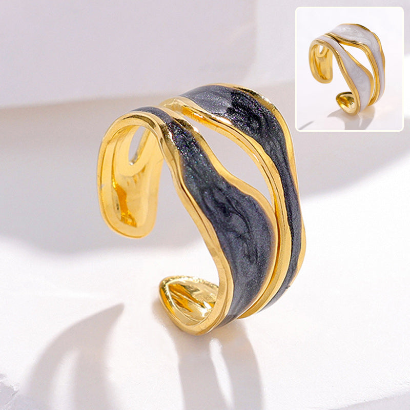 HANDMADE GOLD ENAMEL WAVE RING - (ADJUSTABLE)