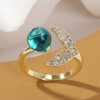 GOLD TURQUOISE MERMAID TAIL RING - (ADJUSTABLE)