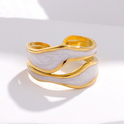 HANDMADE GOLD ENAMEL WAVE RING - (ADJUSTABLE)