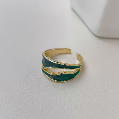 HANDMADE GOLD ENAMEL WAVE RING - (ADJUSTABLE)