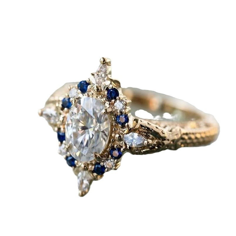 GOLD SAPPHIRE DIAMOND FLORAL HALO RING