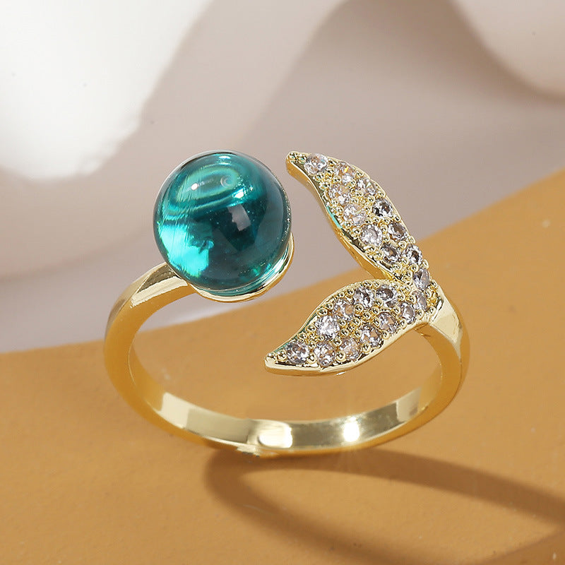 GOLD TURQUOISE MERMAID TAIL RING - (ADJUSTABLE)