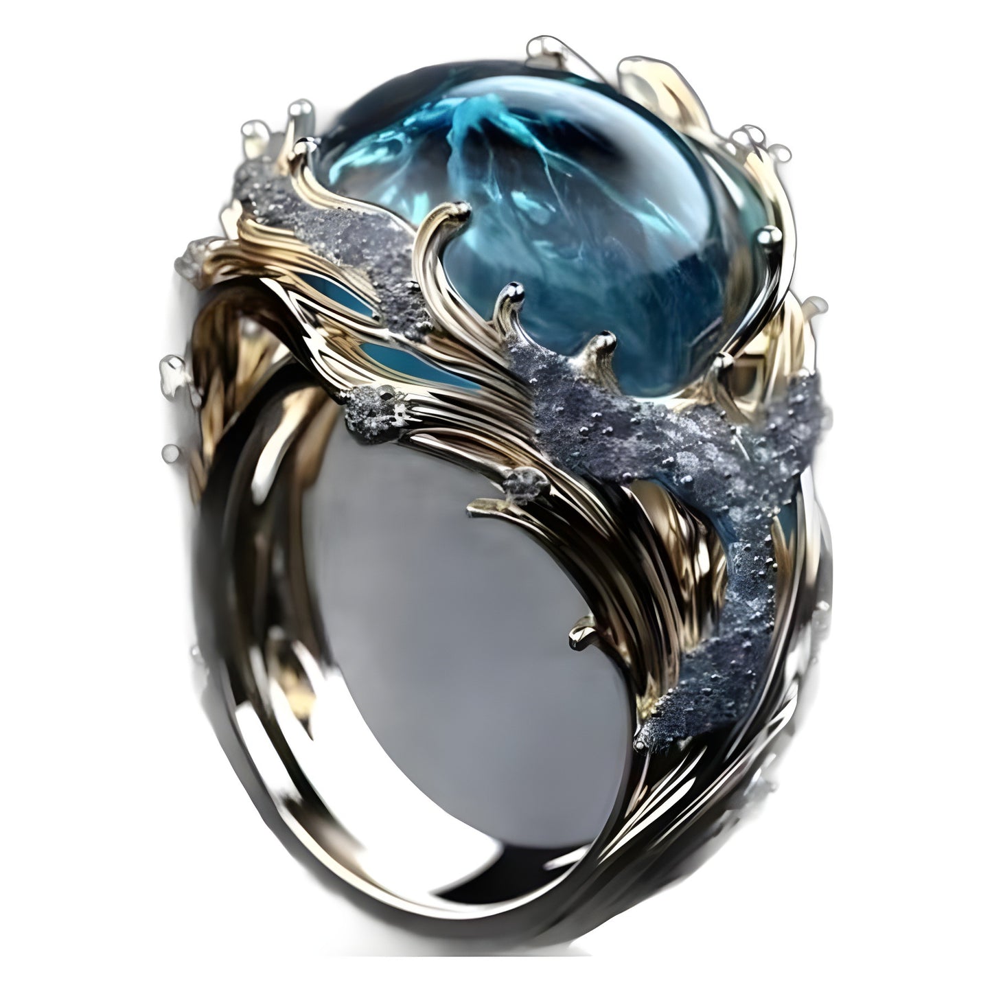 SILVER BLUE TOPAZ OCEAN WAVE RING - (ADJUSTABLE)